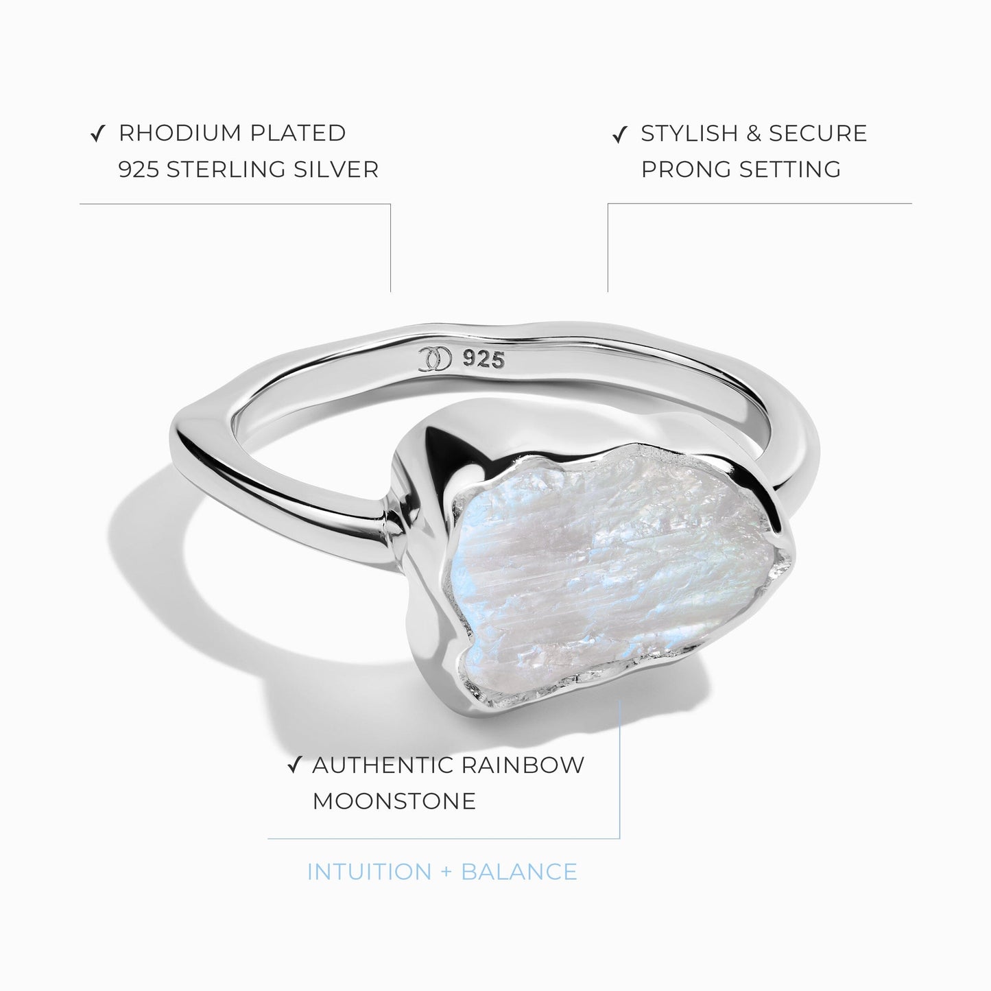 Bague en cristal brut - Pierre de lune sacrée