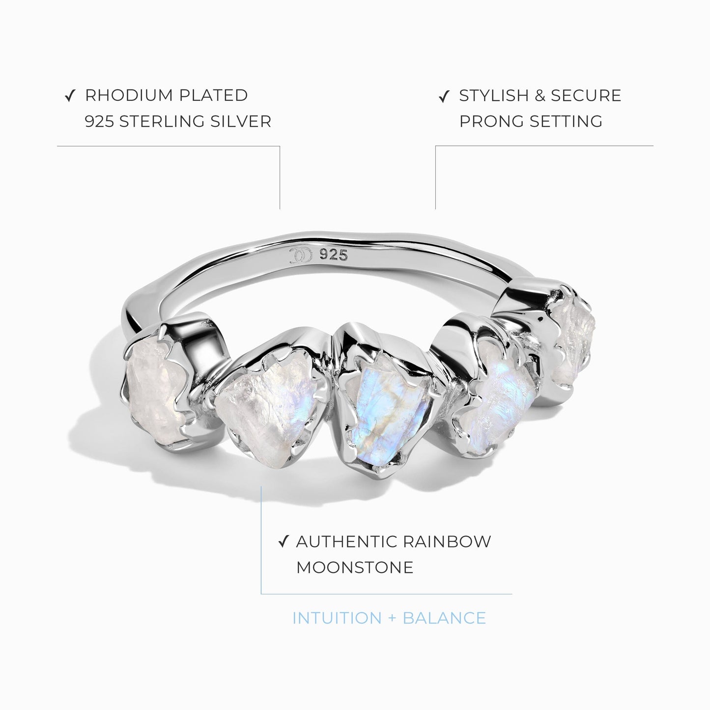 Bague en cristal brut - Pierre de lune illuminée