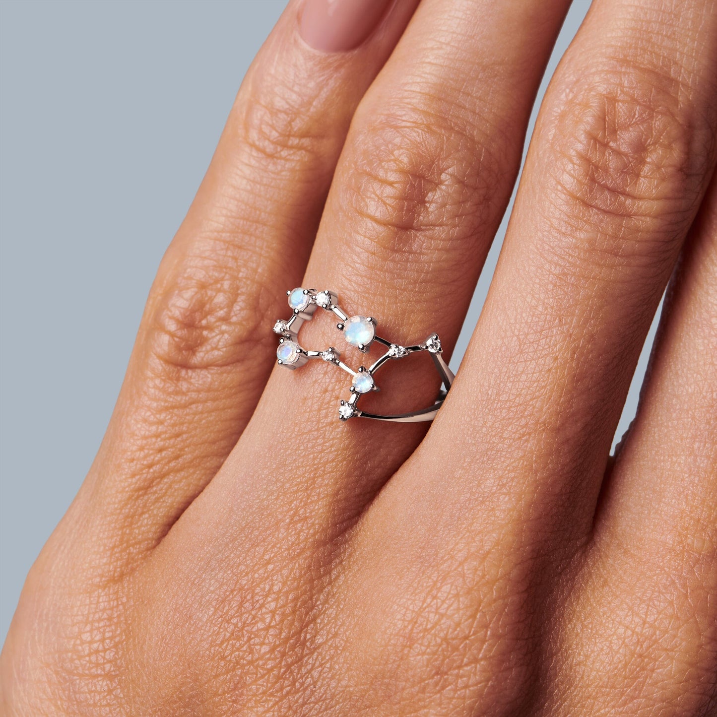 Bague en pierre de lune - Constellation du zodiaque Gémeaux