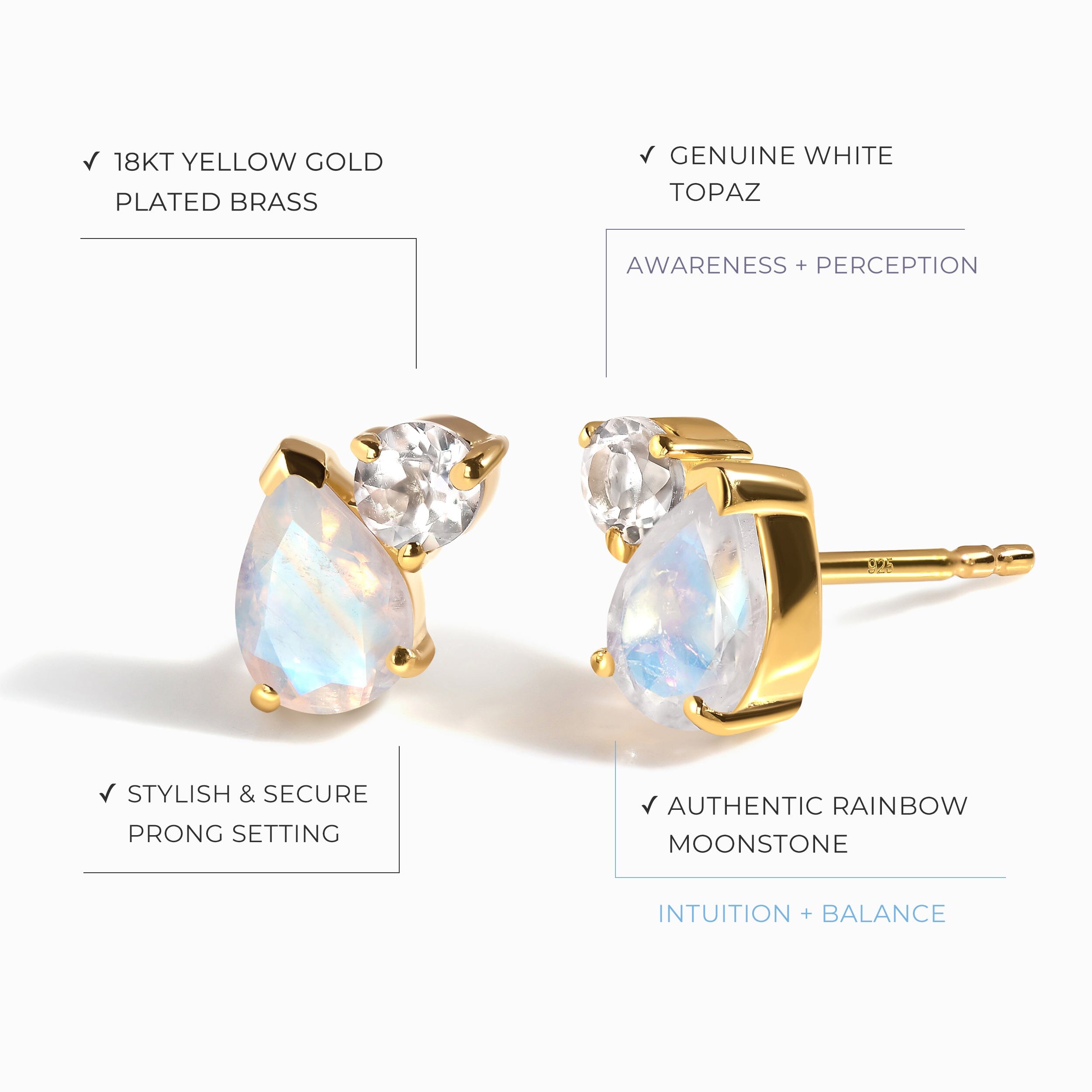 Moonstone White Topaz Studs - Toi Et Moi