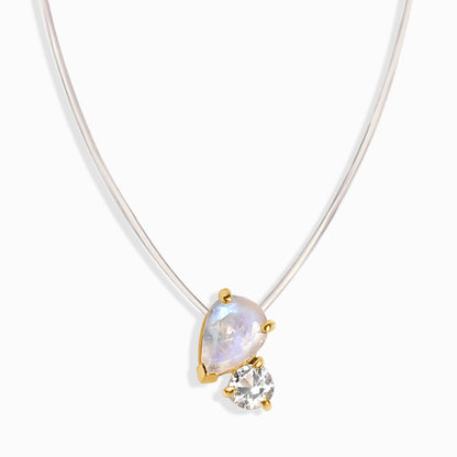 Collier flottant - Toi et Moi Pierre de lune et topaze blanche