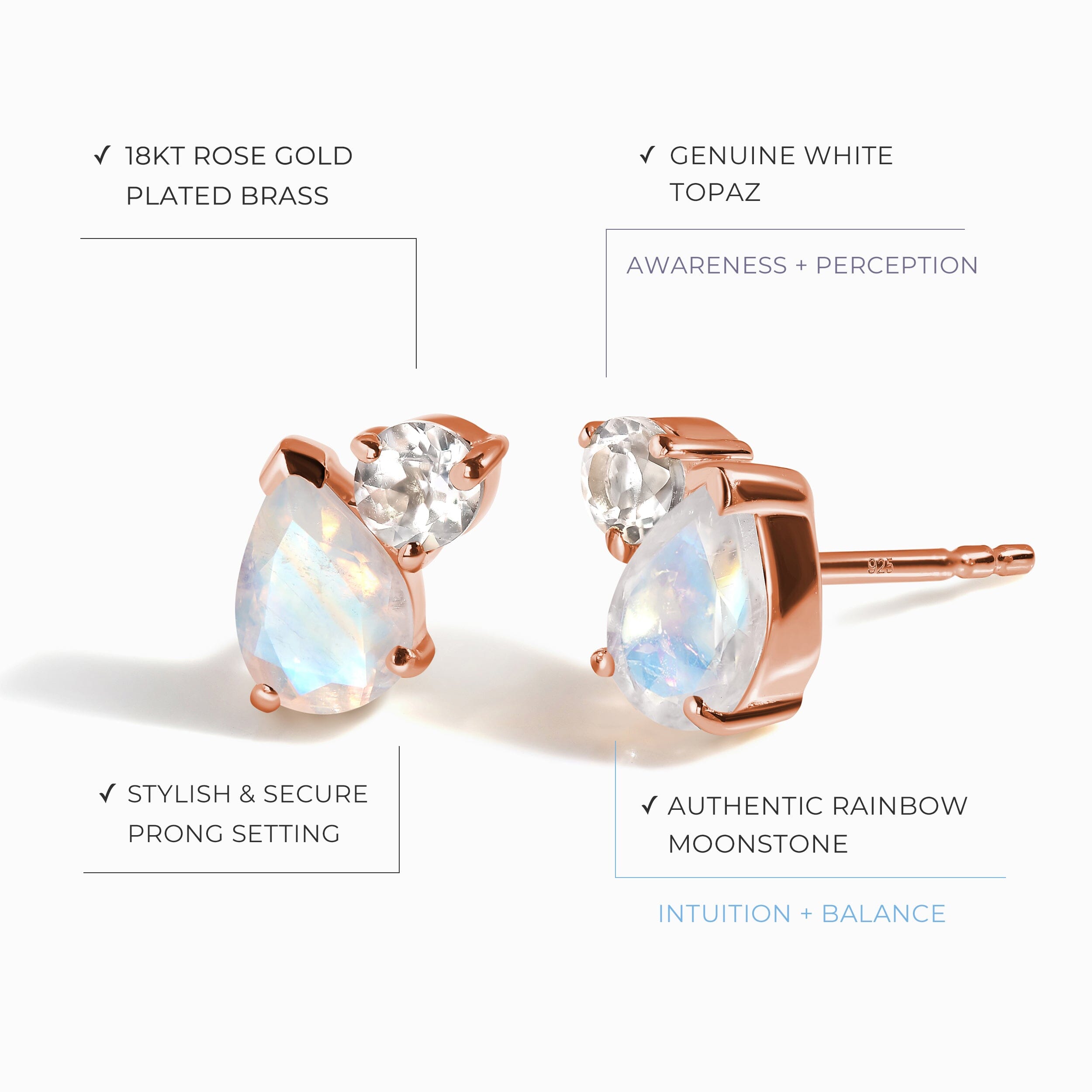 Moonstone White Topaz Studs - Toi Et Moi