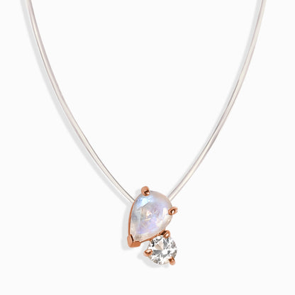 Collier flottant - Toi et Moi Pierre de lune et topaze blanche