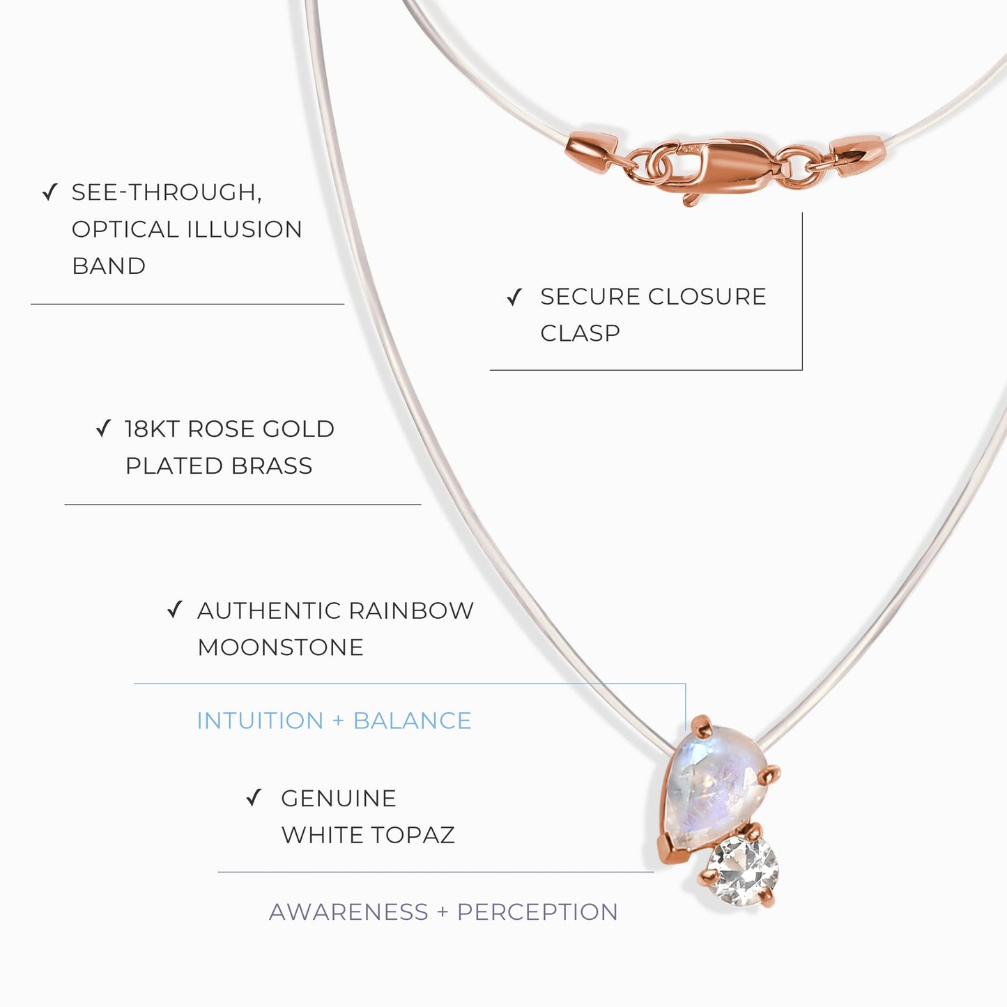 Collier flottant - Toi et Moi Pierre de lune et topaze blanche