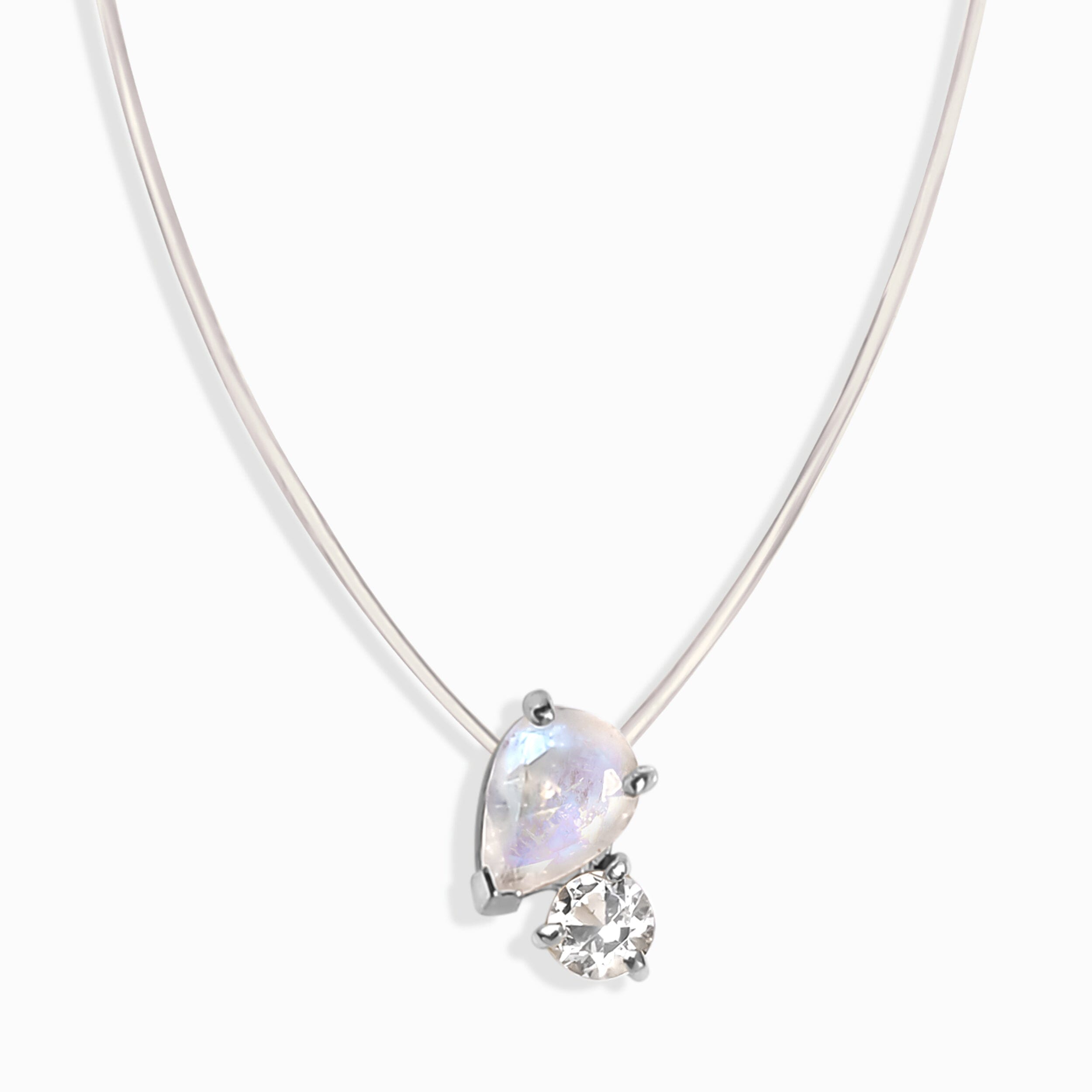 Floating Necklace - Toi Et Moi Moonstone & White Topaz