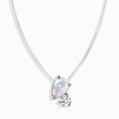 Collier flottant - Toi et Moi Pierre de lune et topaze blanche
