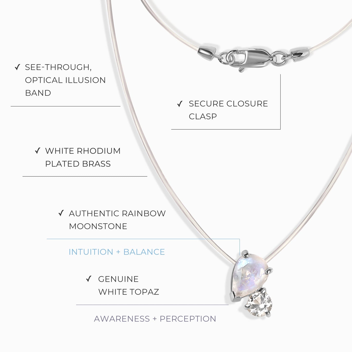 Collier flottant - Toi et Moi Pierre de lune et topaze blanche