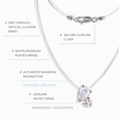 Collier flottant - Toi et Moi Pierre de lune et topaze blanche