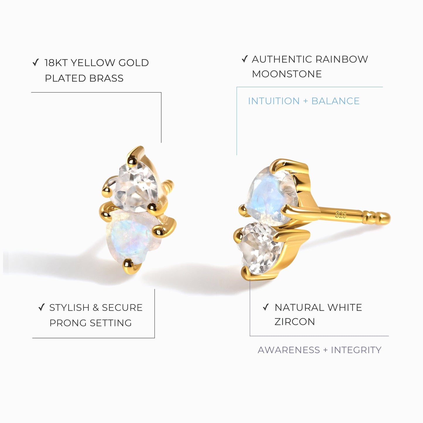 Boucles d'oreilles en pierre de lune et zircon blanc - Cœurs flottants