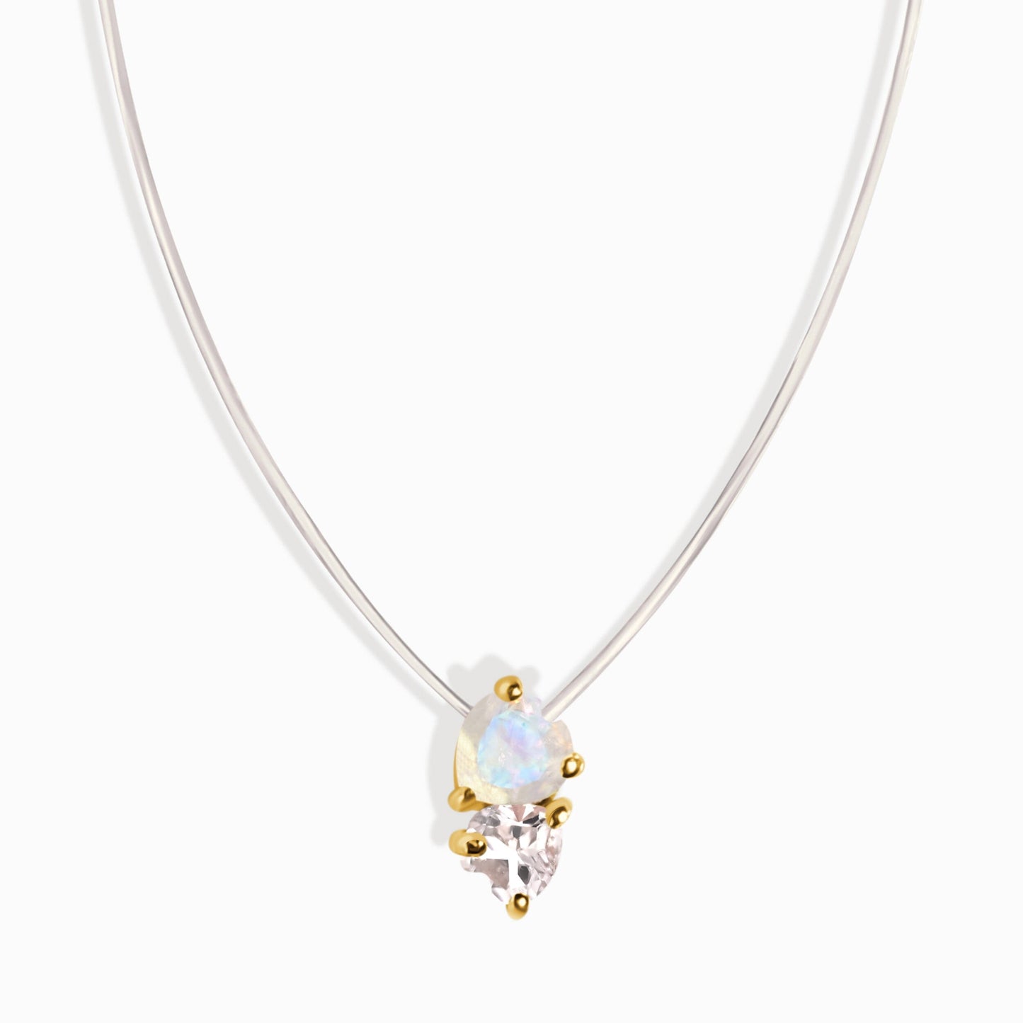 Collier en pierre de lune et zircon blanc - Cœurs flottants