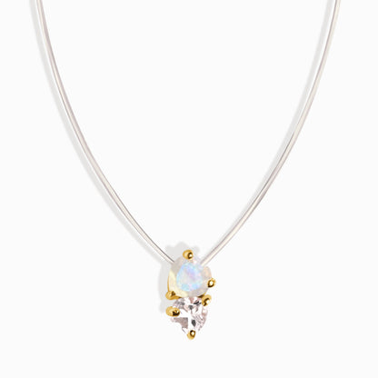Collier en pierre de lune et zircon blanc - Cœurs flottants