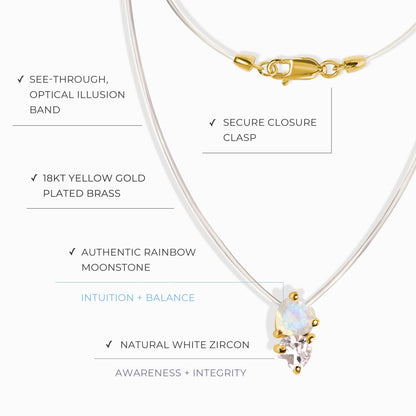 Collier en pierre de lune et zircon blanc - Cœurs flottants