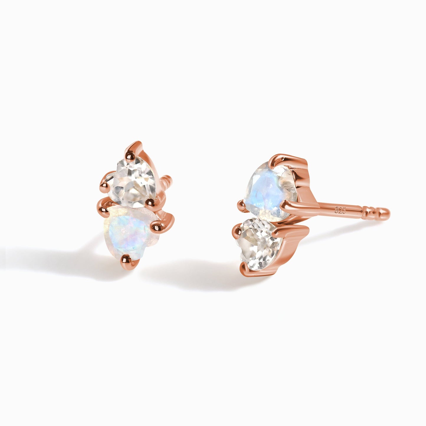 Boucles d'oreilles en pierre de lune et zircon blanc - Cœurs flottants