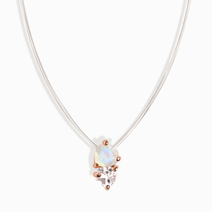 Collier en pierre de lune et zircon blanc - Cœurs flottants