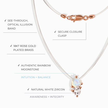 Collier en pierre de lune et zircon blanc - Cœurs flottants