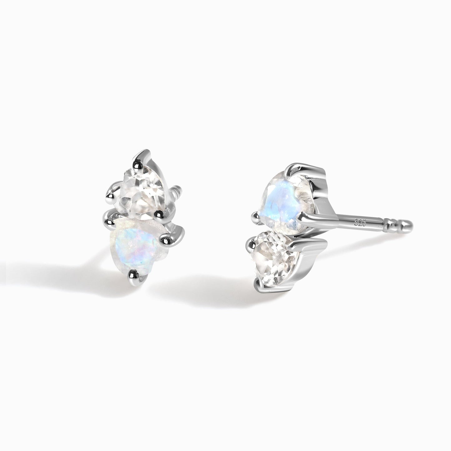 Boucles d'oreilles en pierre de lune et zircon blanc - Cœurs flottants