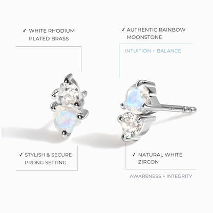 Boucles d'oreilles en pierre de lune et zircon blanc - Cœurs flottants