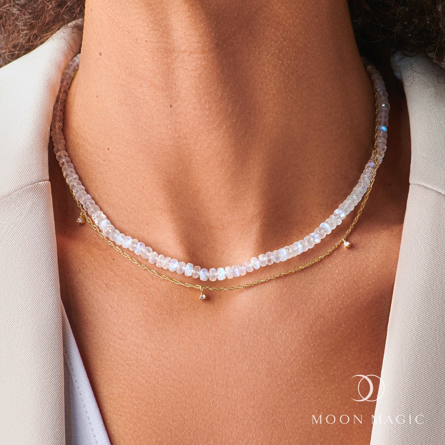Collier en pierre de lune - Collier de perles superposées