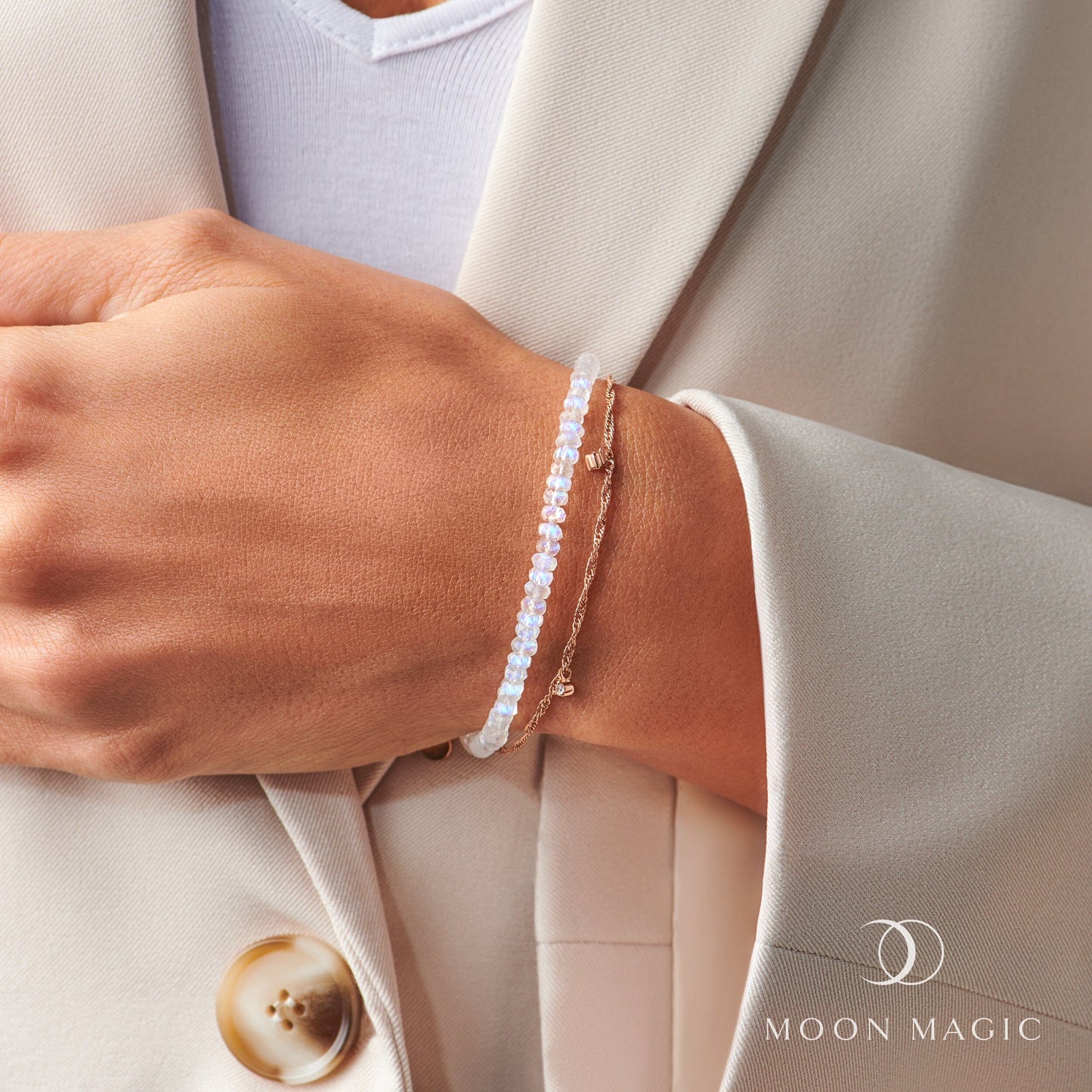 Bracelet en pierre de lune - Bracelet à perles superposées