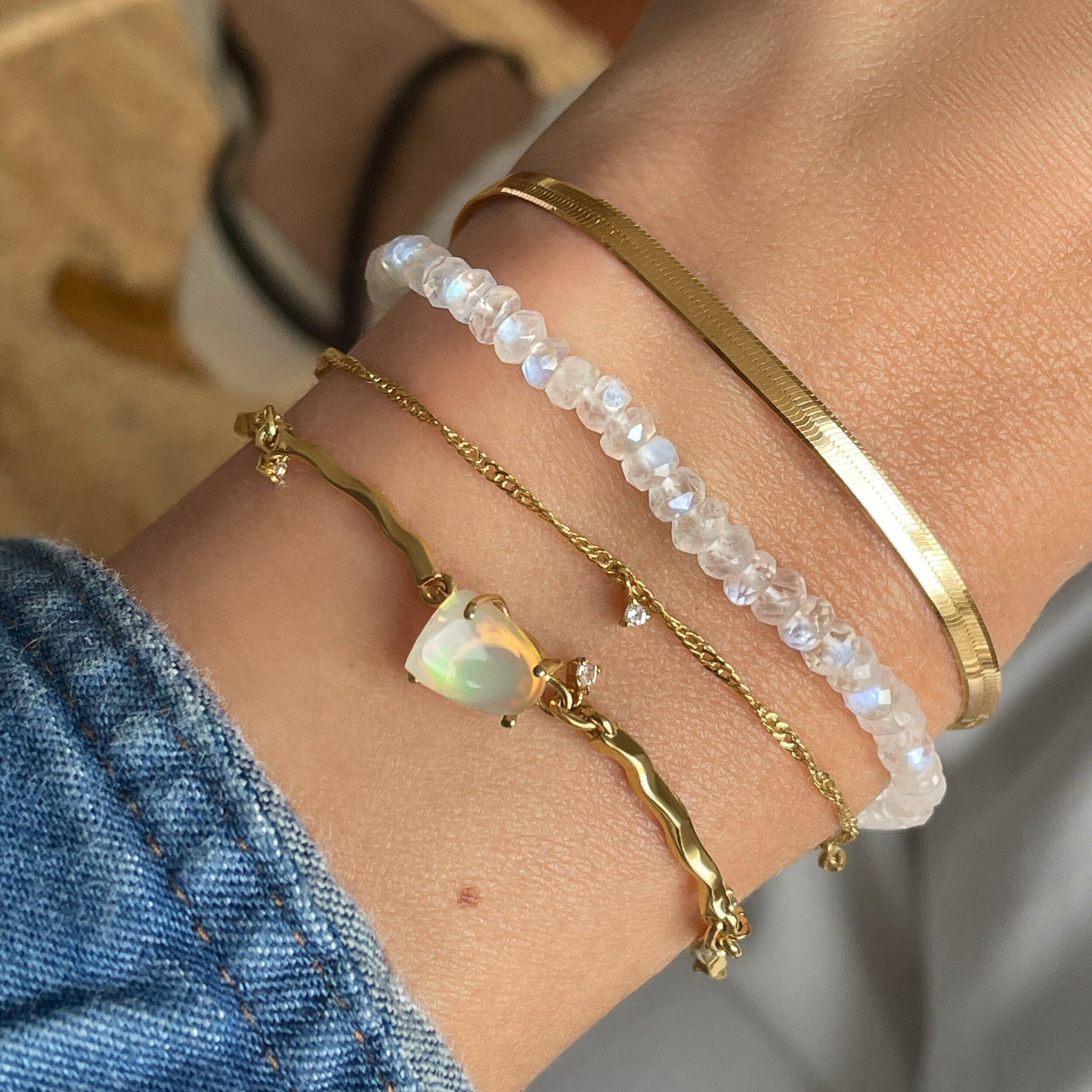 Bracelet empilable en pierre de lune et opale - Énergie positive
