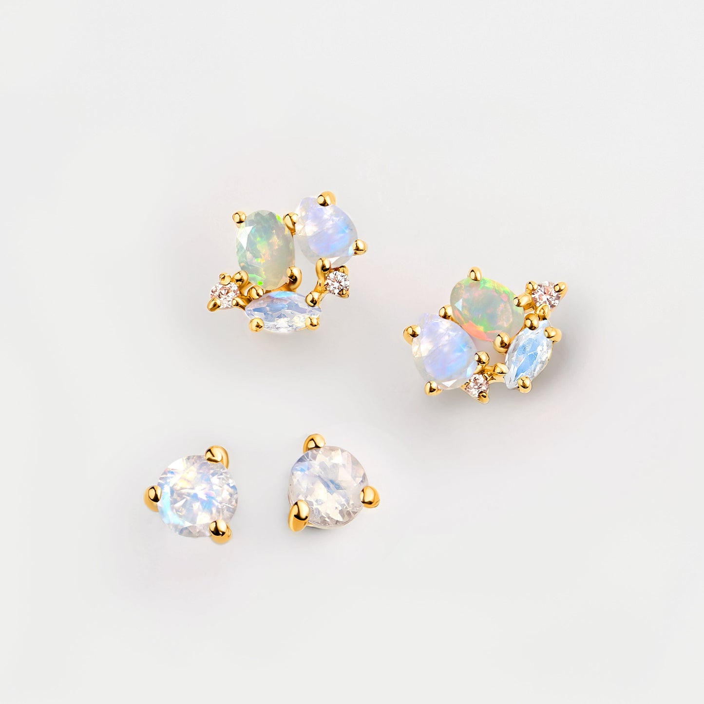 Ensemble de boucles d'oreilles créoles en pierre de lune et opale - Positive Aura