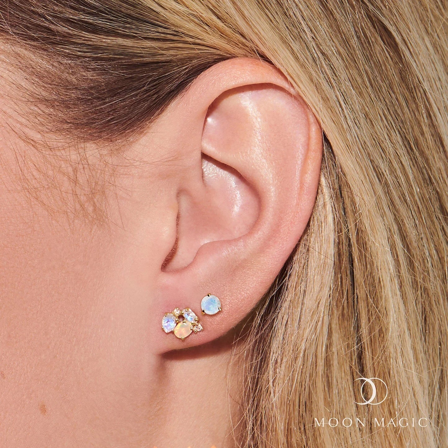 Ensemble de boucles d'oreilles créoles en pierre de lune et opale - Positive Aura