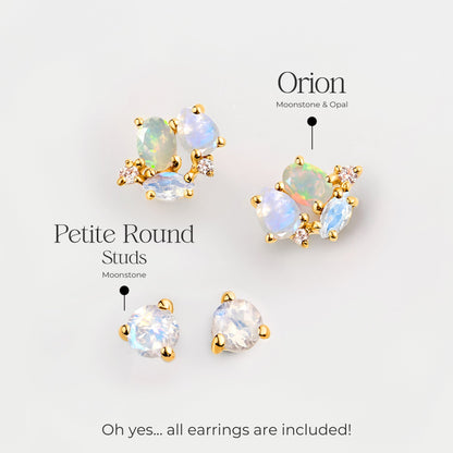 Ensemble de boucles d'oreilles créoles en pierre de lune et opale - Positive Aura