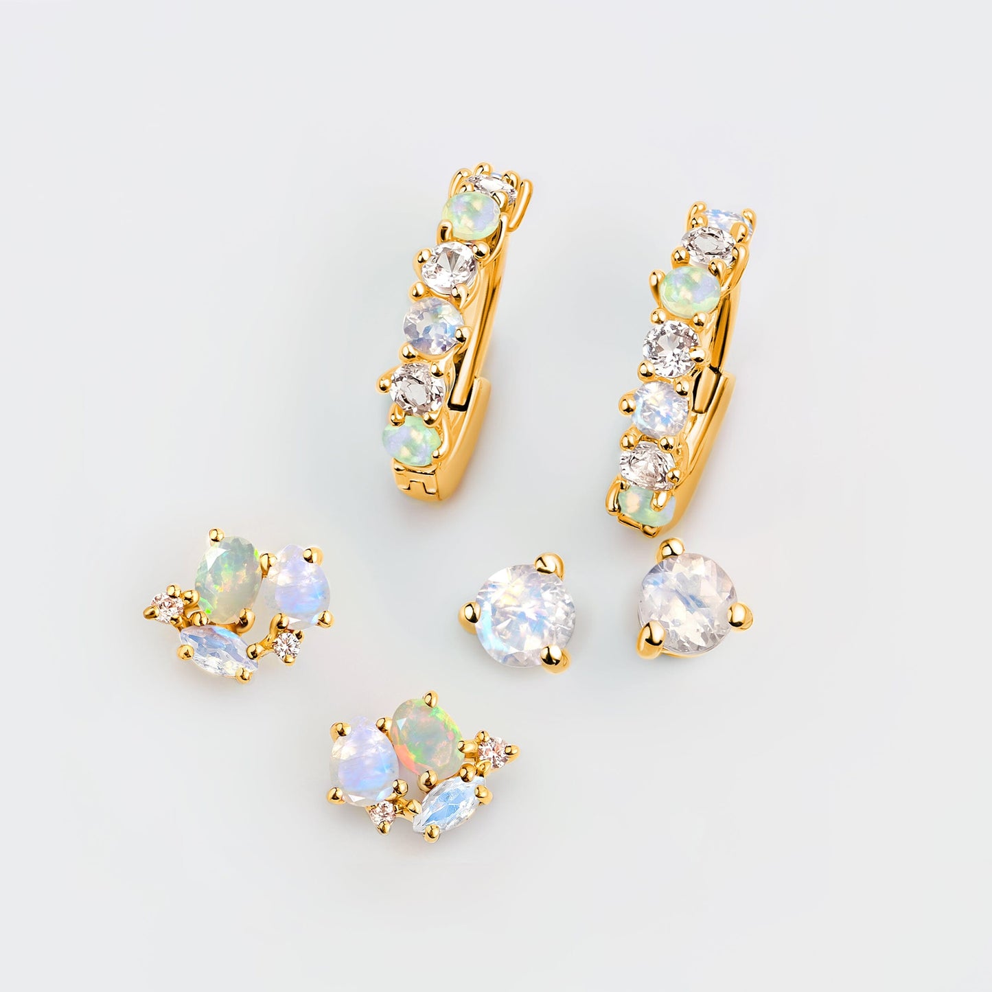 Ensemble de boucles d'oreilles créoles en pierre de lune et opale - Trio haute vibration
