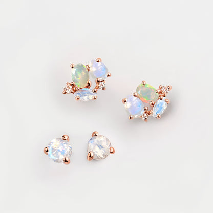 Ensemble de boucles d'oreilles créoles en pierre de lune et opale - Positive Aura