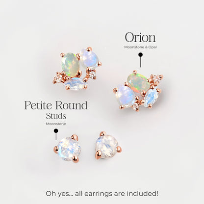 Ensemble de boucles d'oreilles créoles en pierre de lune et opale - Positive Aura