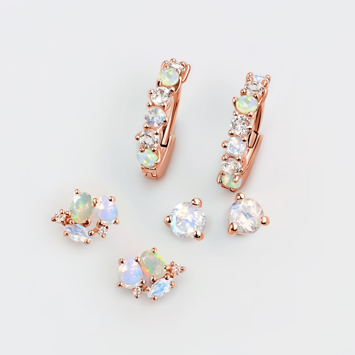 Ensemble de boucles d'oreilles créoles en pierre de lune et opale - Trio haute vibration