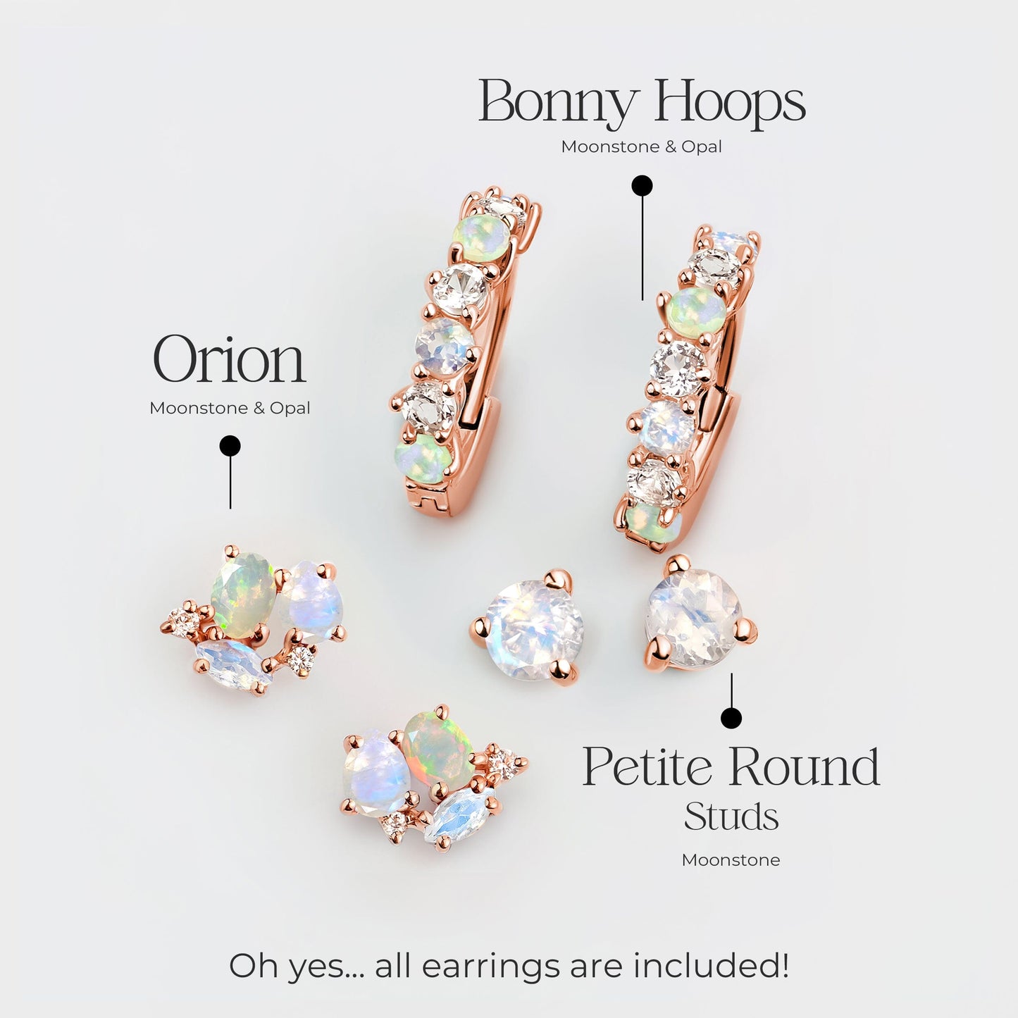 Ensemble de boucles d'oreilles créoles en pierre de lune et opale - Trio haute vibration