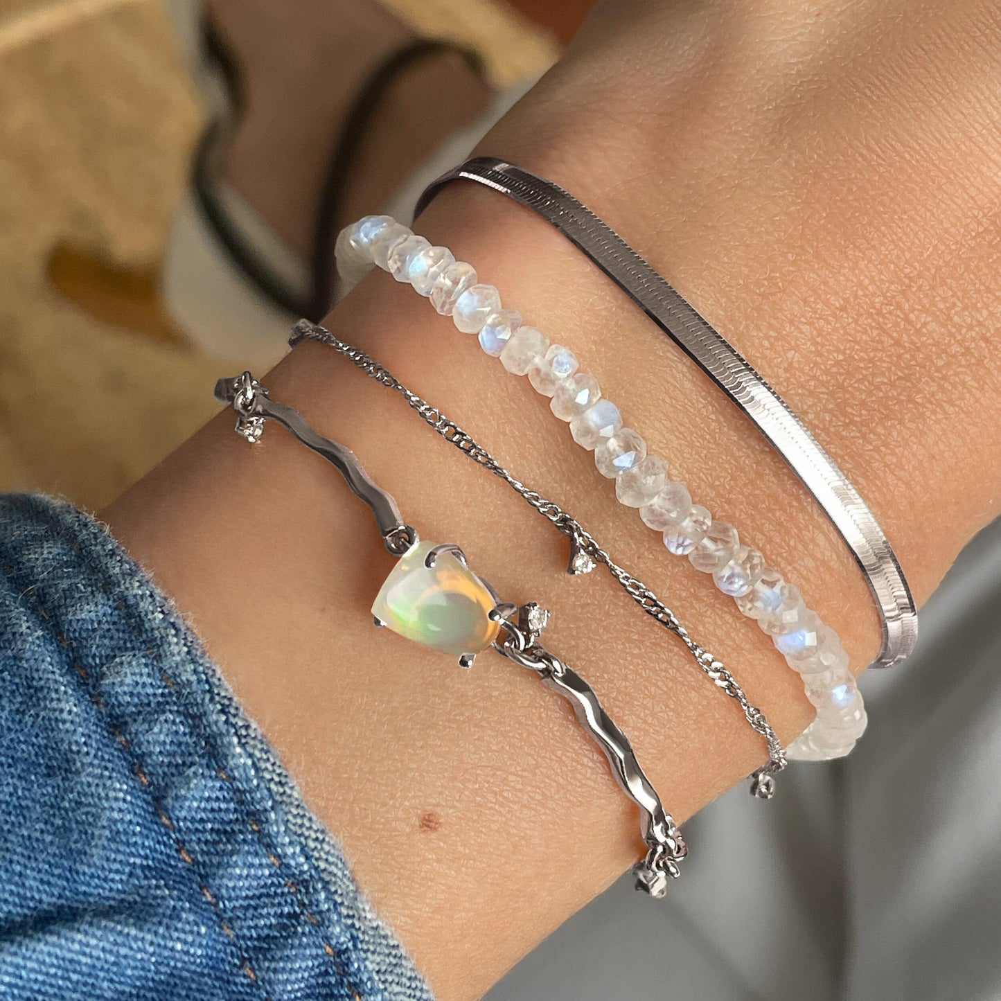 Bracelet empilable en pierre de lune et opale - Énergie positive