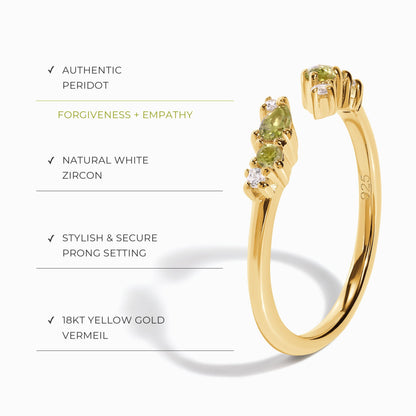 Bague ajustable en péridot Flourish – Pierre de naissance d'août
