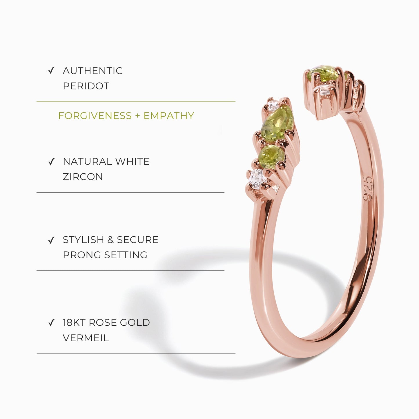 Bague ajustable en péridot Flourish – Pierre de naissance d'août