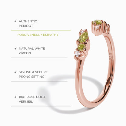 Bague ajustable en péridot Flourish – Pierre de naissance d'août