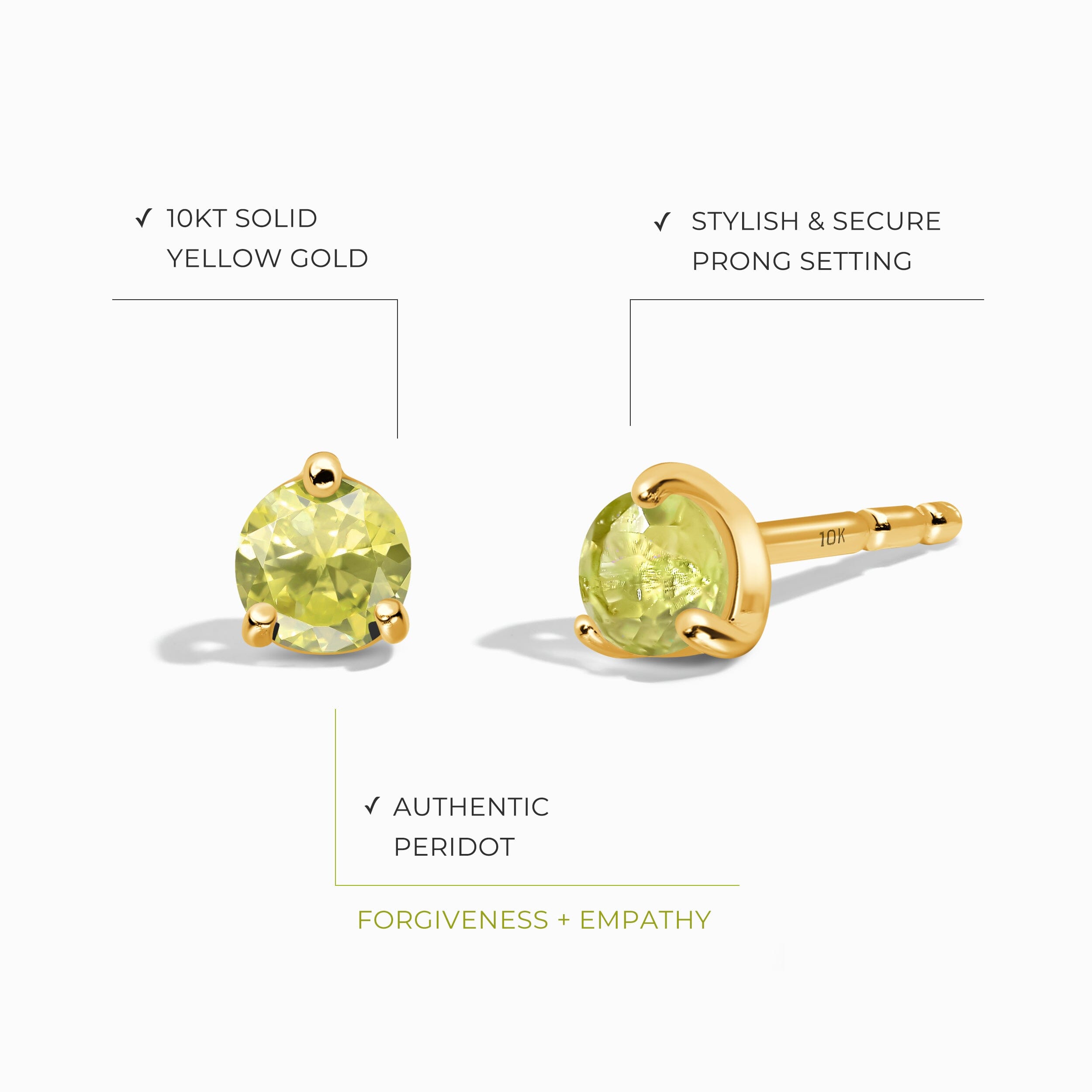 Peridot Round Studs - August Birthstone