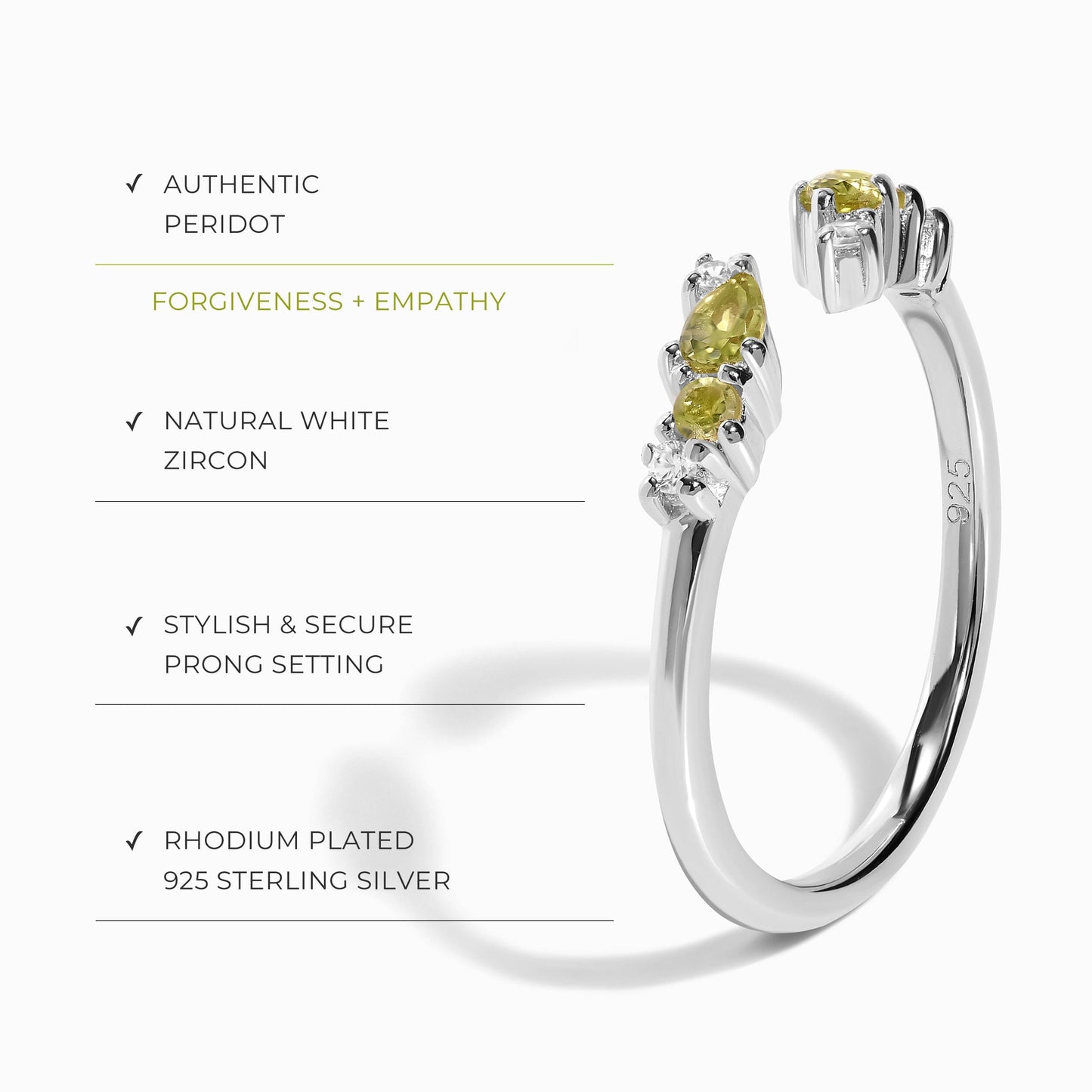Bague ajustable en péridot Flourish – Pierre de naissance d'août