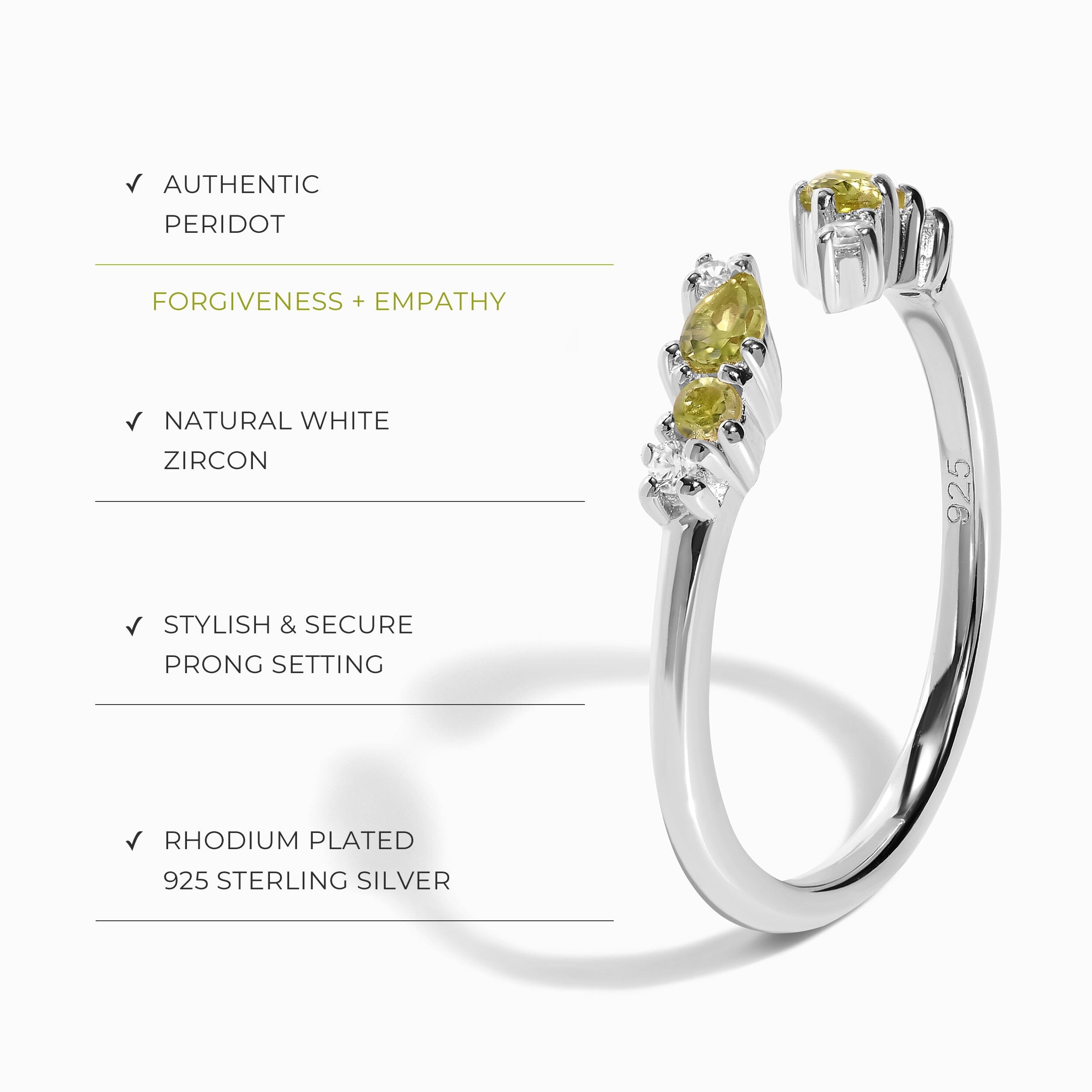 Adjustable Peridot Ring Flourish - August Birthstone