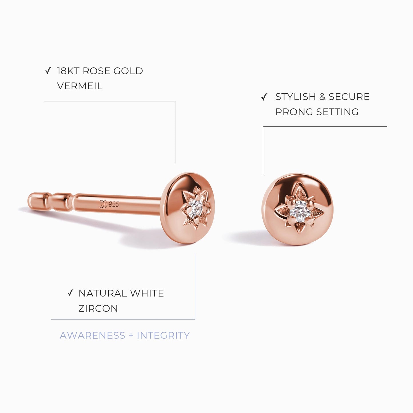 Boucles d'oreilles en zircon blanc - Étoile du Nord