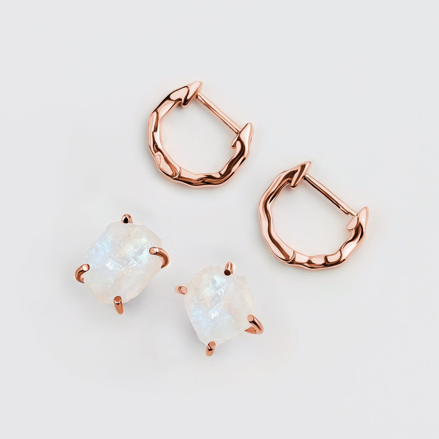 Ensemble de boucles d'oreilles créoles en pierre de lune brute - Pure Power