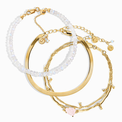 Bracelet empilable en pierre de lune et quartz rose – L'amour de soi