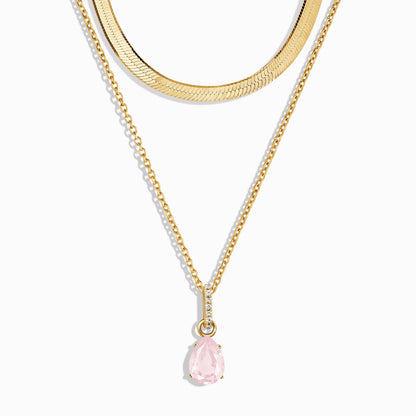 Collier Sway en quartz rose avec pierre de naissance et chaîne à chevrons