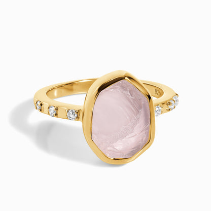 Bague en cristal brut - Quartz rose hypnotique