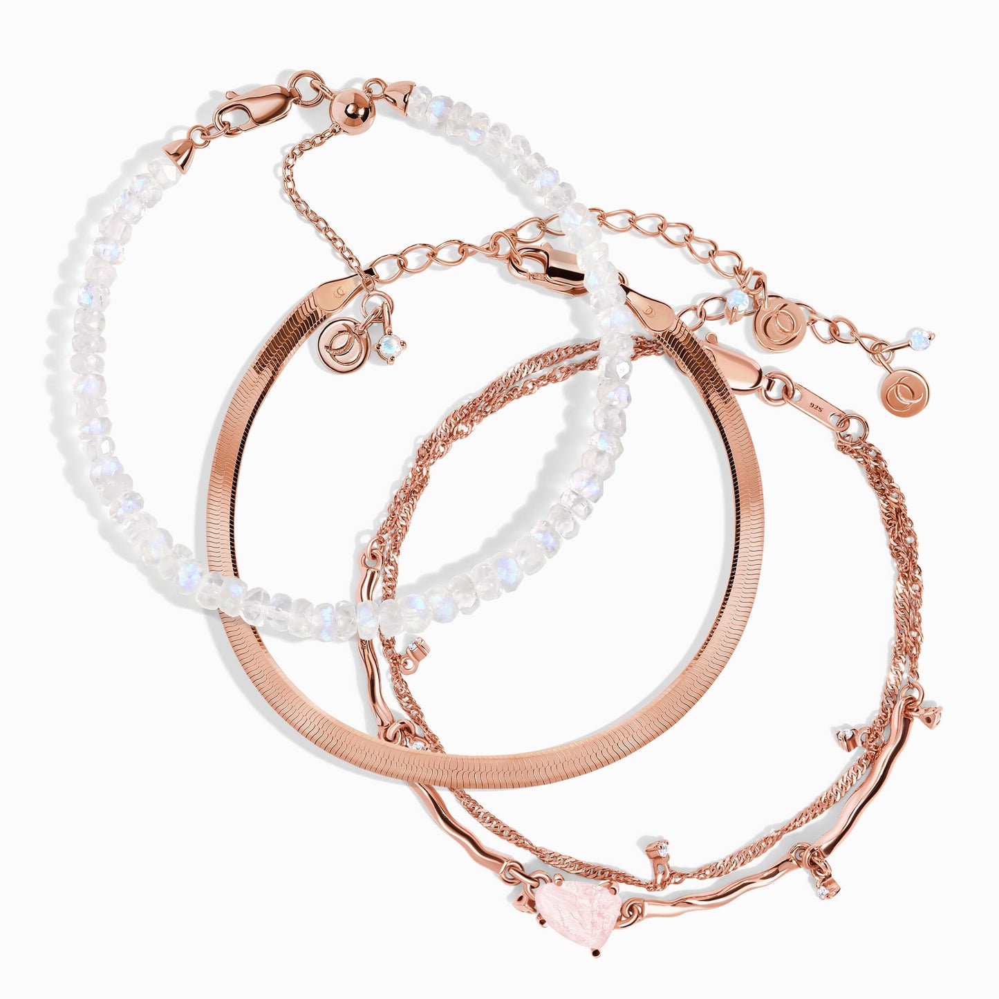 Bracelet empilable en pierre de lune et quartz rose – L'amour de soi