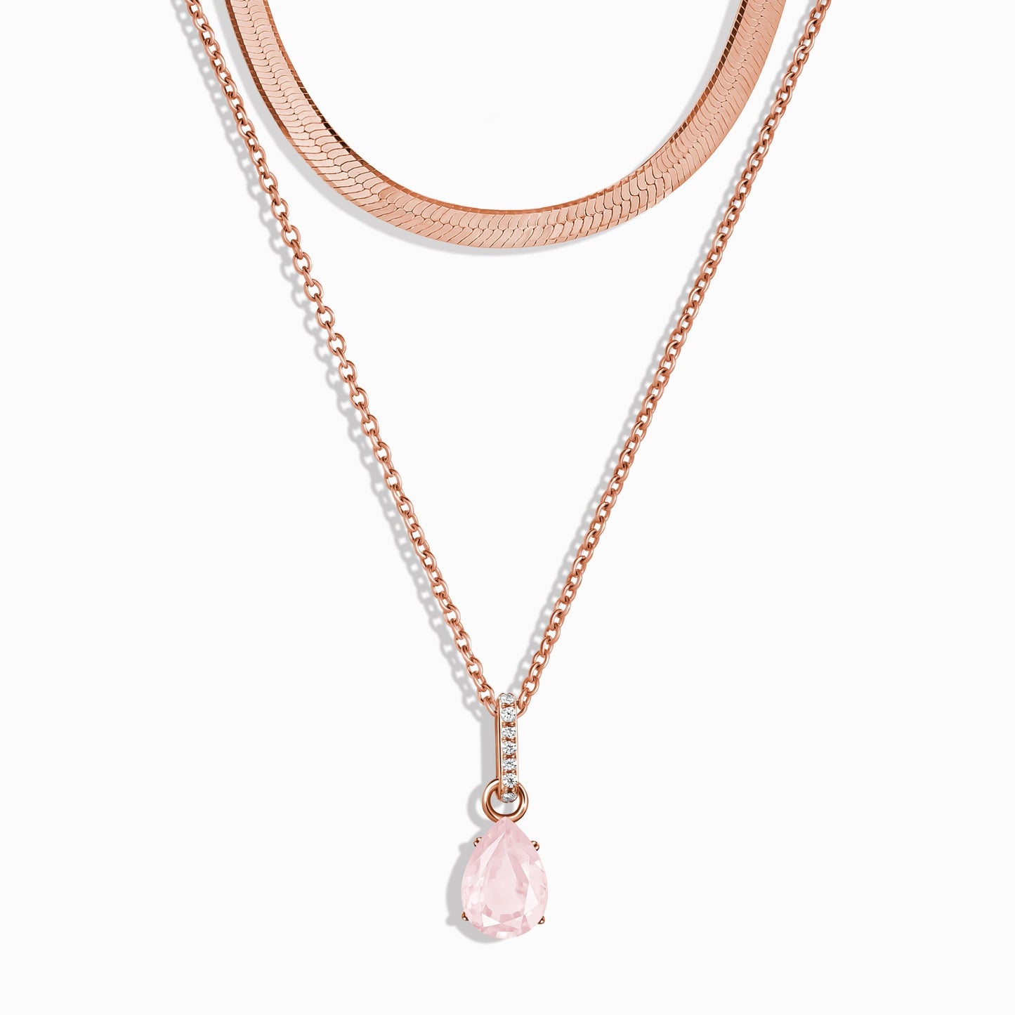 Collier Sway en quartz rose avec pierre de naissance et chaîne à chevrons