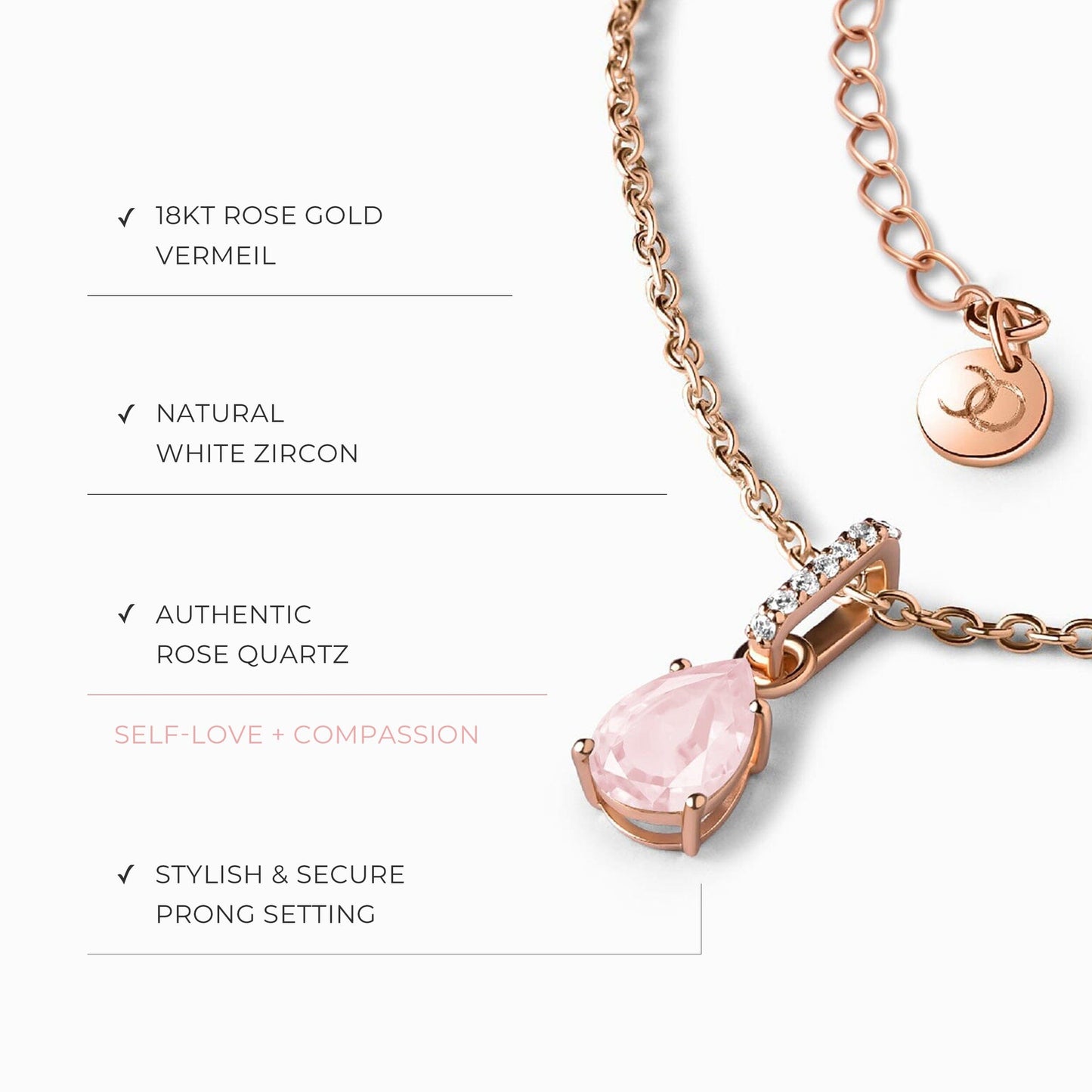Collier Sway en quartz rose avec pierre de naissance et chaîne à chevrons