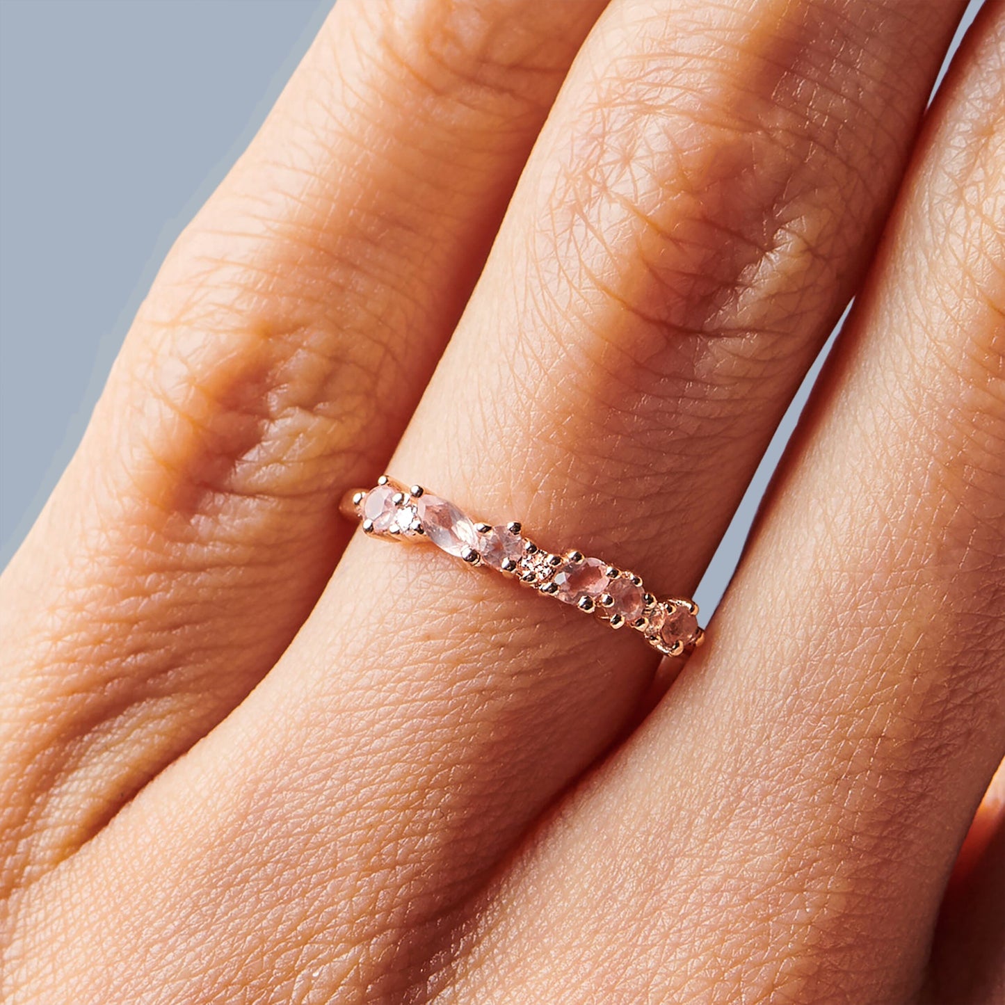 Bague en quartz rose et zircon blanc - Grace