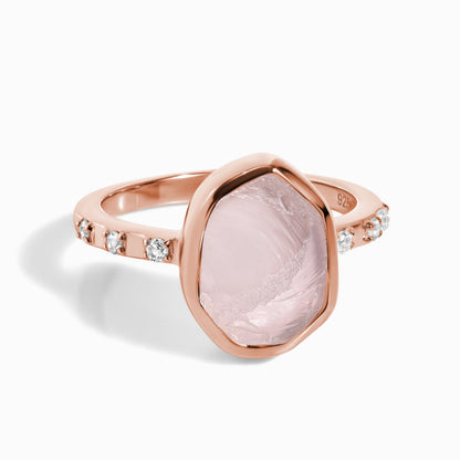 Bague en cristal brut - Quartz rose hypnotique