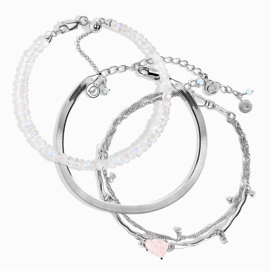 Bracelet empilable en pierre de lune et quartz rose – L'amour de soi